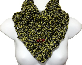 Multi Style Chunky Crochet Basket Weave Button Cowl Neck Warmer Gaiter Yellow Gray & Black