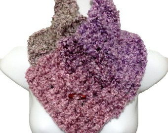 Multi Style Chunky Crochet Basket Weave Button Cowl Neck Warmer Gaiter Lavender Multi Color