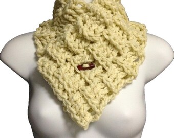 Multi Style Chunky Crochet Basket Weave Button Cowl Neck Warmer Gaiter Ivory