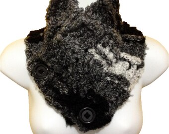 Unisex Multi Style Chunky Crochet Basket Weave Button Cowl Neck Warmer Gaiter Black & White