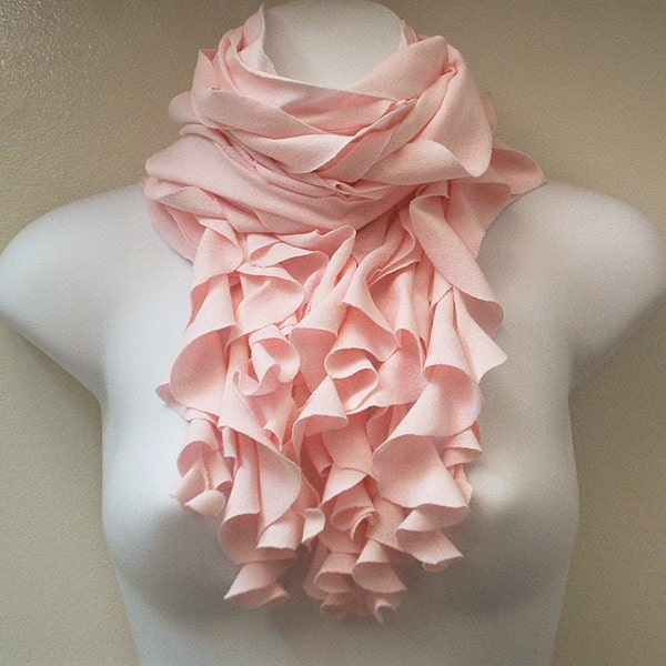 Little Girls Ruffle Scarf, Light Pink Jersey Cowl Scarf 610