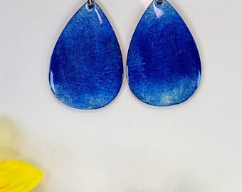 Hand Painted Tear Drop Ombre Iridescent Dangle Pendant Earrings