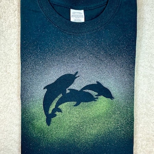 Hand Painted Unisex, Graphic T Shirt, Cool Artistic Classic Tshirt,  Dolphins T Shirt, Medium