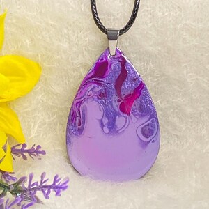 Hand Painted Iridescent Taer Drop Pendant Necklace