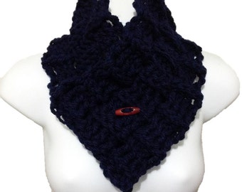 Multi Style Chunky Crochet Basket Weave Button Cowl Neck Warmer Gaiter Navy Blue