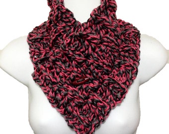 Multi Style Chunky Crochet Basket Weave Button Cowl Neck Warmer Gaiter Pink Gray & Black