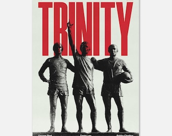 Lámina tipográfica para pared con el lema "La Trinidad Unida" del Manchester United, ideal para aficionados al fútbol.