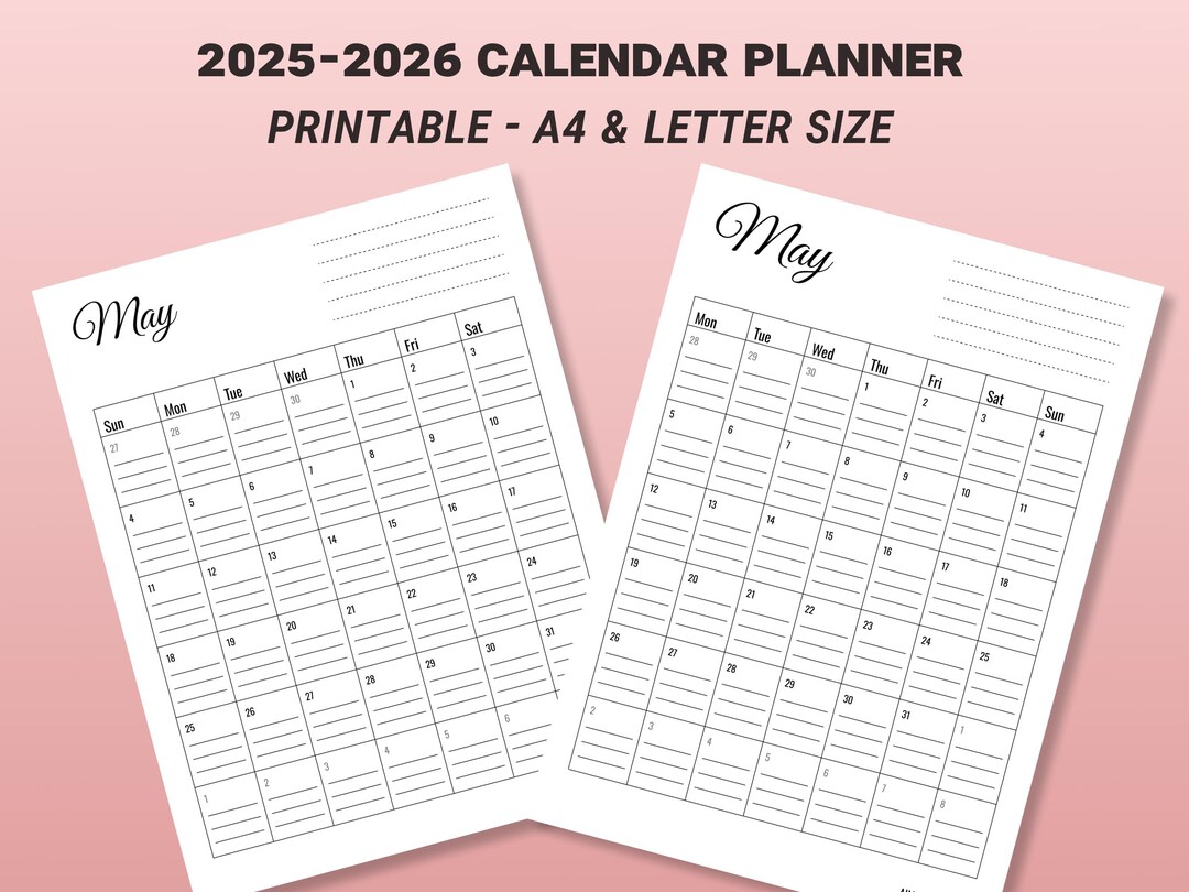 2025-2026 Printable Monthly Planner PDF, Letter and A4 Sizes, Sunday ...
