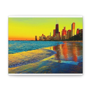 Chicago Lakefront Meets Surreality , Beach Decor, Colorful Home Decor, Gift for City Lovers, Ocean Wall Print, Oak Street Beach Chicago,