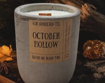 October Hollow Candle | Amber Cedarwood & Clove Wood Wick Candle | Coconut Soy | Glass or Cement | 5 Sizes | Moody Fall Candle | Gift