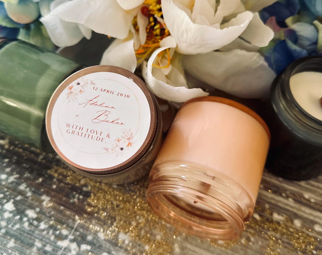 Personalized Wedding Candle Favors – Coconut Soy Wax, Custom Label ...