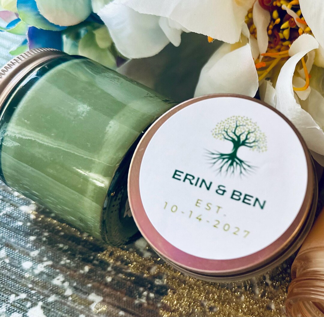 Personalized Tree Wedding Candle Favors – Coconut Soy Wax, Custom Label ...