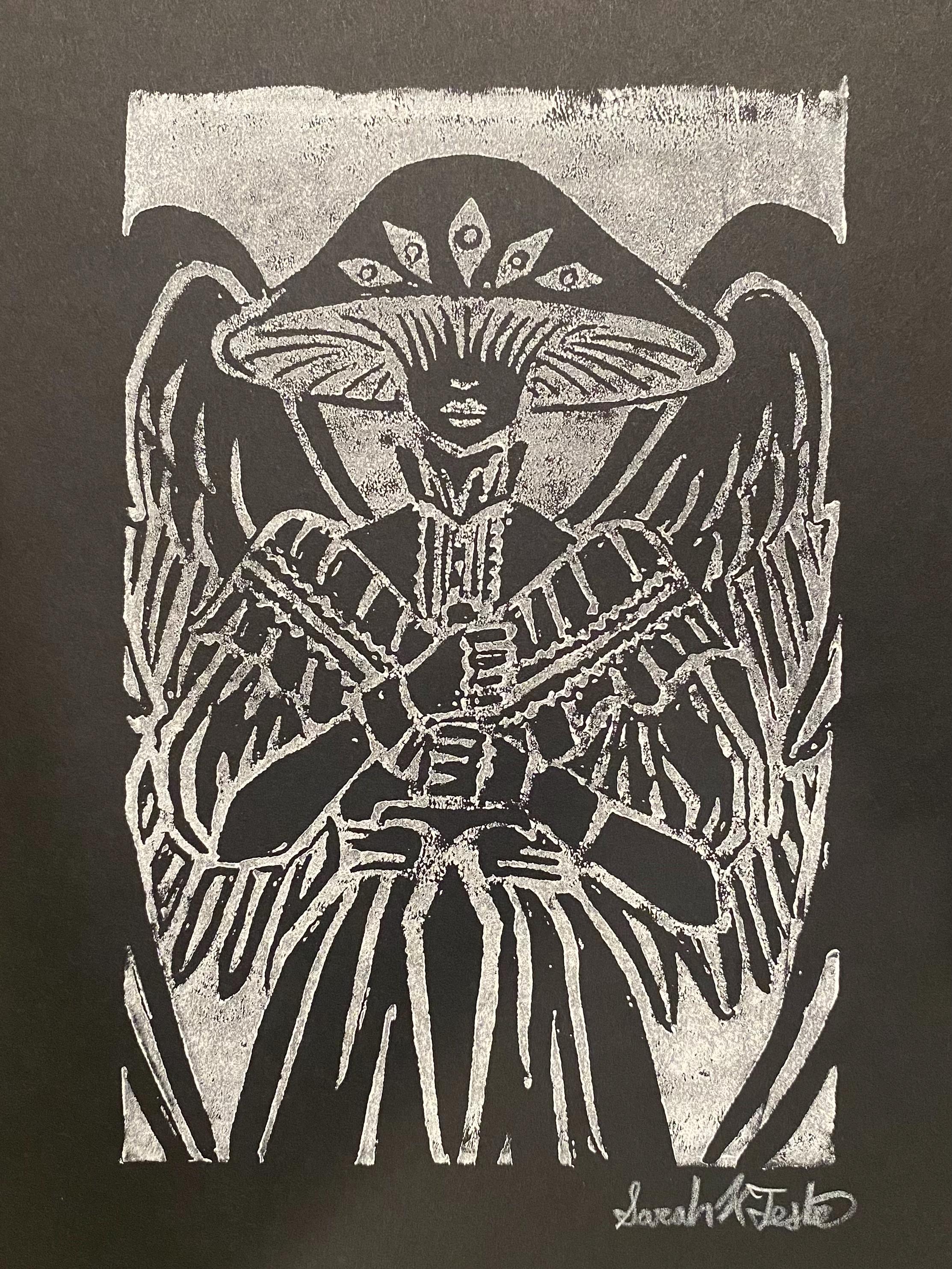 Mushroom Angel Linocut Print - Etsy
