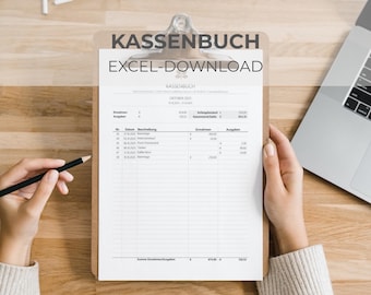 Kassenbuch | Excel-Download | Pro Monat editierbar | Druckfreundlich | automatische Summen und Saldoüberträge | Vorlage für Kleinunternehmer