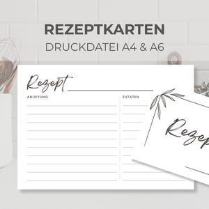Schede ricette | Modelli PDF A6 e A4 | diversi layout | design minimalista | Modello di ricetta per la stampa a casa | Organizzazione della cucina