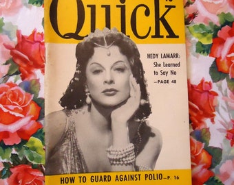 QUICK, PAPERBACK DIGEST, 1950, Hedy Lamarr, Hollywood Actress, Weekly Tabloid, News, Pocket Edition, Magazine, Explore Now!, embrace123@etsy
