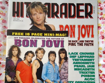HIT PARADER MAGAZINE, 1993, Bon Jovi, Aerosmith, Def Leppard, Poison, Metallica, Plus Bonus Mini Mag, Explore Now!, embrace123@etsy