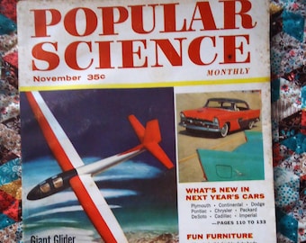 POPULAR SCIENCE MAGAZINE, 1955, Giant Glider, Automotive, Plymouth, Continental, Cadillac, Pontiac, Packard, Explore Now!, embrace123@etsy