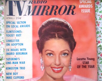 TV RADIO MIRROR, 1961, Vintage Magazine, Loretta Young, Bonanza, Jay North, Dennis The Menace, The Flintstones, Explore Now, embrace123@etsy