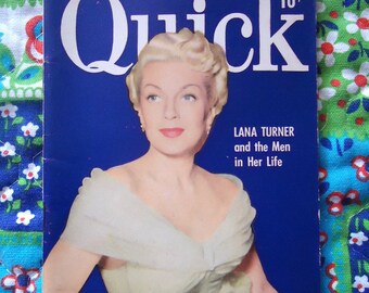 QUICK, PAPERBACK DIGEST, 1951, Hollywood Actress, Lana Turner, Weekly Tabloid, Pocket Edition, Magazine, Explore Now!, embrace123@etsy
