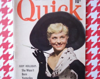 QUICK, PAPERBACK DIGEST, 1951, Hollywood Actress, Judy Holliday, Weekly Tabloid, Pocket Edition, Magazine, Explore Now!, embrace123@etsy