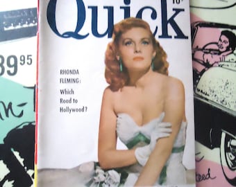 QUICK, PAPERBACK DIGEST, 1951, Hollywood Actress, Rhonda Fleming, Weekly Tabloid, Pocket Edition, Magazine, Explore Now!, embrace123@etsy