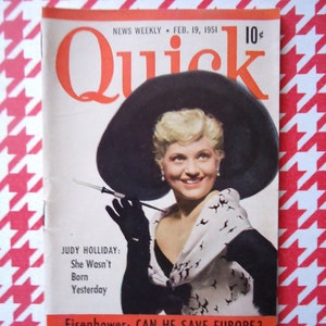 QUICK, PAPERBACK DIGEST, 1951, Hollywood Actress, Judy Holliday, Weekly Tabloid, Pocket Edition, Magazine, Explore Now, embrace123etsy image 1