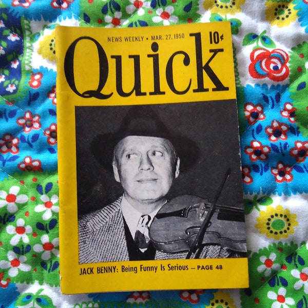 QUICK, PAPERBACK DIGEST, 1950, Jack Benny, Comedian, Weekly Tabloid, Pocket Edition, Magazine, Ufo Article, Explore Now!, embrace123@etsy