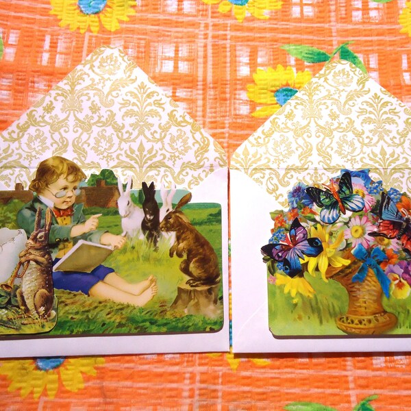 EASTER CARD LOT, Two (2) Cards, Die Cut, Bunnies, Butterflies, Punch Studio, Blank Inside, W Envelopes, Unused, Explore Now, embrace123@etsy