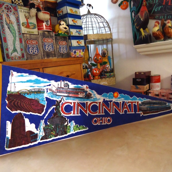 CINCINNATI, OHIO PENNANT, Vintage, Felt Pennant, Queen City on the Ohio River, Tourist Banner, Souvenir, Explore Now!, embrace123@etsy