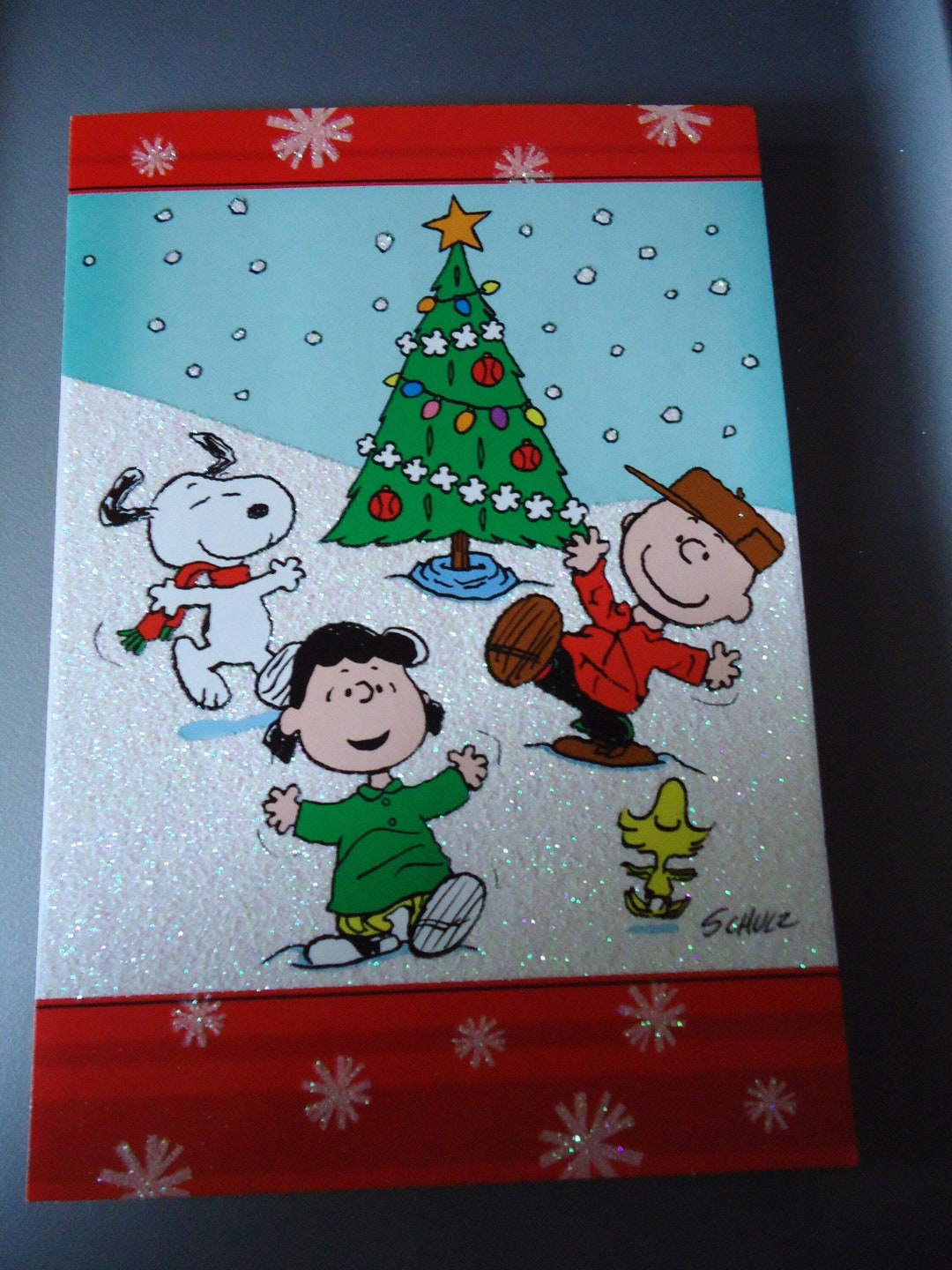 PEANUTS CHRISTMAS CARD, Charlie Brown, Lucy, Snoopy, Woodstock, Schulz ...