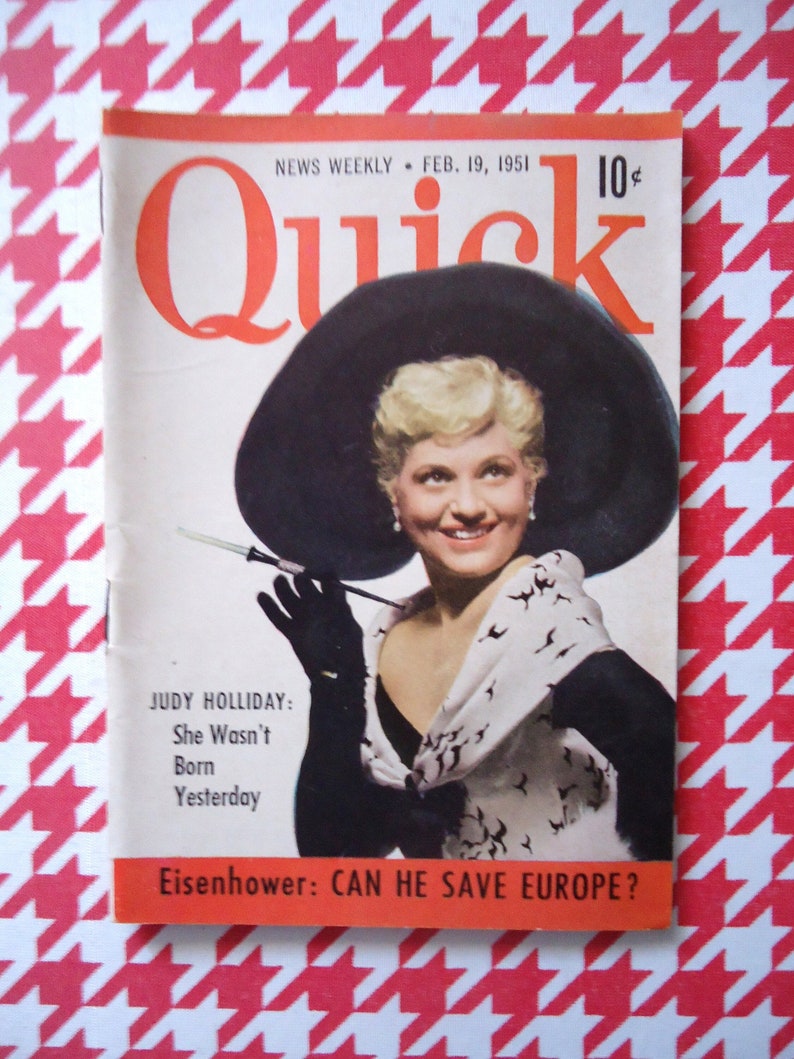 QUICK, PAPERBACK DIGEST, 1951, Hollywood Actress, Judy Holliday, Weekly Tabloid, Pocket Edition, Magazine, Explore Now, embrace123etsy image 1