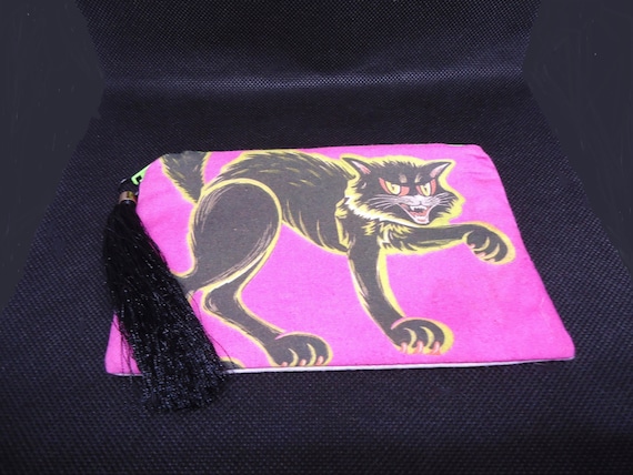 BLACK CAT POUCH, Hissing Cat, Zippered Pouch, Sil… - image 1