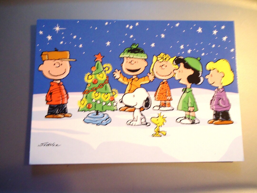 PEANUTS CHRISTMAS CARD Charlie Brown Snoopy Tree Lighting - Etsy