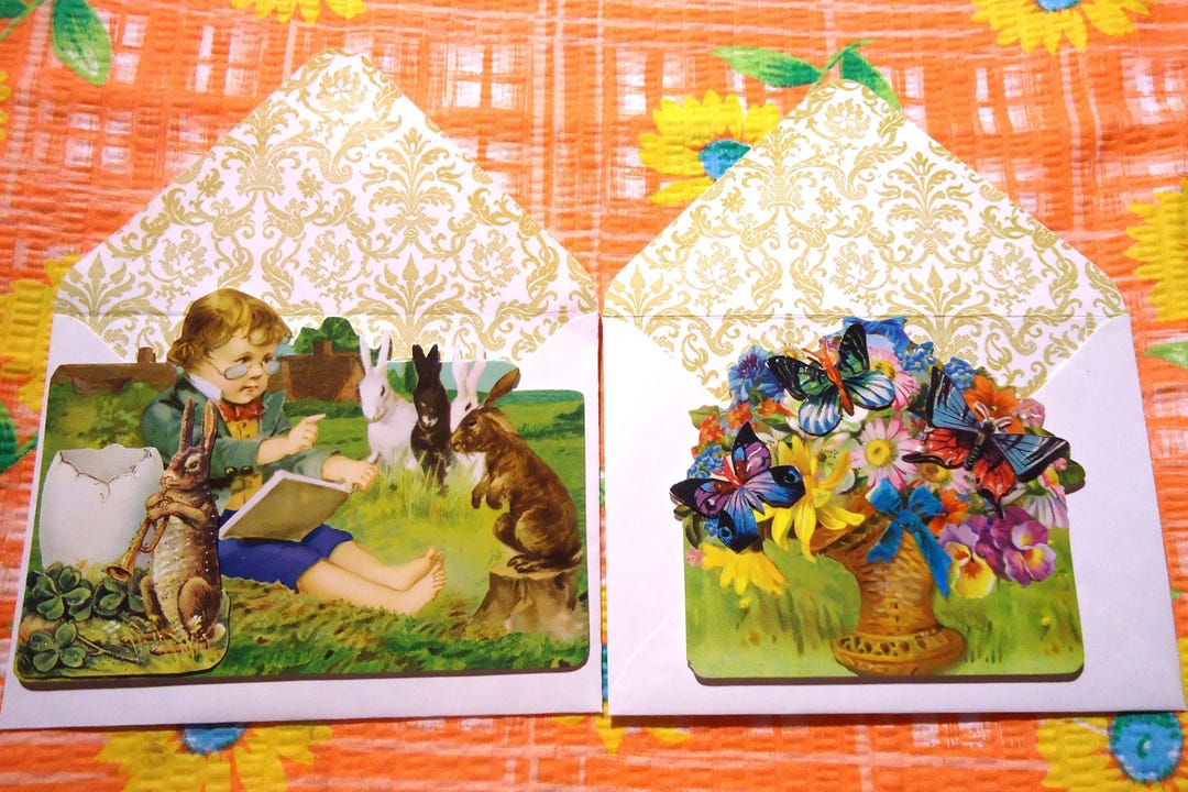 VINTAGE EASTER CARDS, Set of 2, Victorian Style, Die Cut, Punch Studio ...