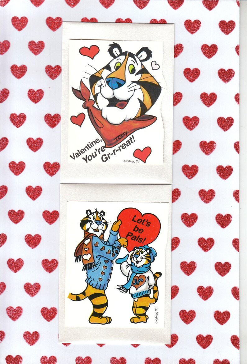 Food Advertising Mascot 1986, Unused 6 Corn Flakes VALENTINES Tony The Tiger Valentine Lot NOS Kellogg Co W Envelopes embrace123
