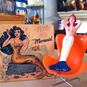 MERMAID FISHING LURE, Vintage, Large 7 inch, Patriotic, Plastic, Metal Hooks, Red, White, Blue, Bare Chest, Explore Now!, embrace123@etsy