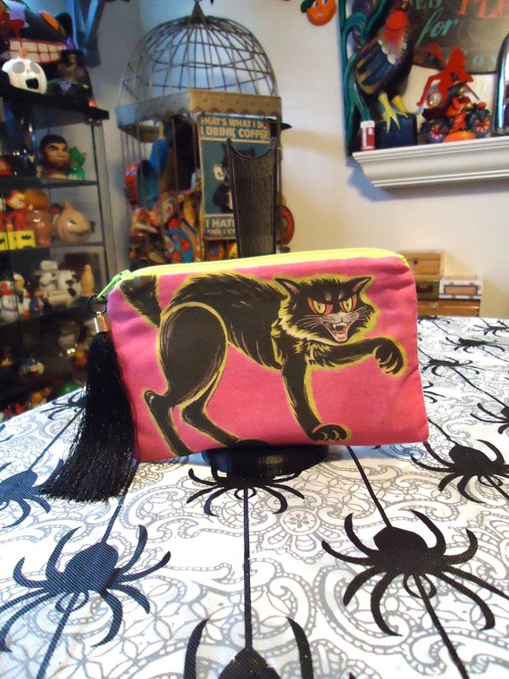 BLACK CAT POUCH, Hissing Cat, Zippered Pouch, Sil… - image 2