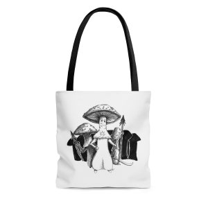 Fungi Mushroom Tote Bag Gothic Mushroom Decor Bookish Gift Book Lover Market Bag 画像 2