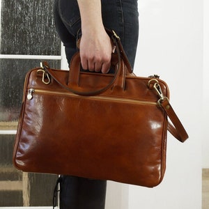 Cognac Leather Laptop Bag, Personalized, Leather Laptop Bag Women Men, Leather Messenger Bag, Gift for him, Gift for her, APRIL