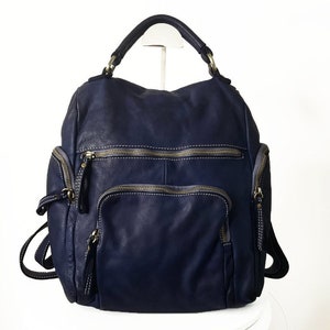 Leather Soft Leather Backpack, Navy blue Italian Bag, Customizable, Handmade Leather Backpack for Women, Leather Backpack, Aim
