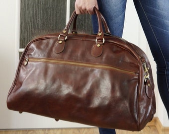 Brown Leather Travel Bag Crossbody Bag, Crossbody Leather Weekender, Cognac Leather Weekender, Leather Duffle Bag, Leather Sport Bag, Galen