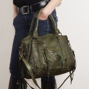 Military Green Italian Leather bag woman, Italain Crossbody Bag, Soft Leather Handbag, Leather Shoulder Bag, Italian Leather tote bag, ACKER