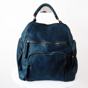 Teal blue Soft Leather Backpack, Teal blue Italian Bag, Customizable, Handmade Leather Backpack for Women, Leather Backpack, Aim