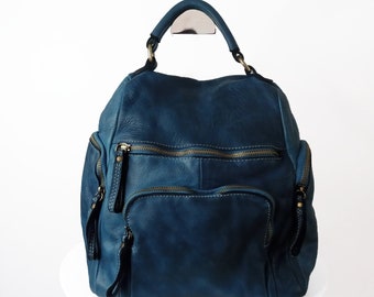 Teal blue Soft Leather Backpack, Teal blue Italian Bag, Customizable, Handmade Leather Backpack for Women, Leather Backpack, Aim