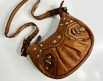 Cognac Leather Crossbody Bag for Woman Italy, Soft Handmade Leather Purse, Customizable, Italian Shoulder Bag, Soft Handbag Italy, Brody