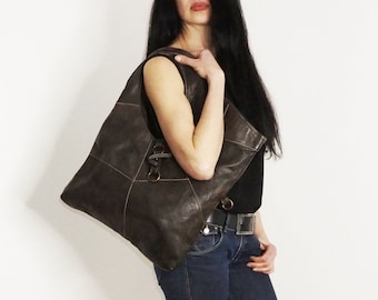 Dark Brown Italian Leather Bag Women, Customizable, Italian Leather Foldover bag, Leather Handbag, Leather Crossbody Bag, Shoulder bag, RONI