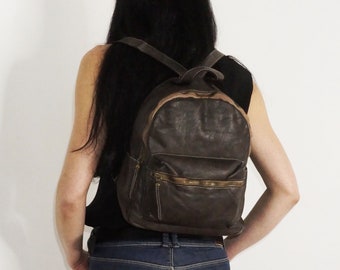 Italian Soft Brown Leather Backpack, Customizable, Leather Bag Italy, Italain Handmade Leather Handbag, Slouchy Backpack Woman Zipper, Rodni