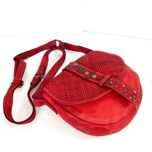 Small Red Woven Leather Crossbody Bag, Soft  Handmade Woven Leather Purse, Customizable, Italian Shoulder Bag, Woven Handbag Italy, Romy