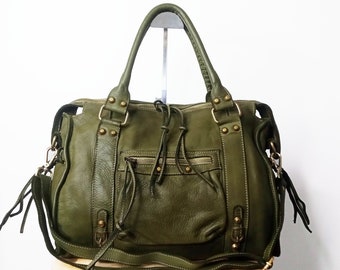 Military Green Soft Italian Leather Bag, Customizable, Italain Crossbody Bag, Italian Leather Handbag, Soft Leather Shoulder Bag, ACKER